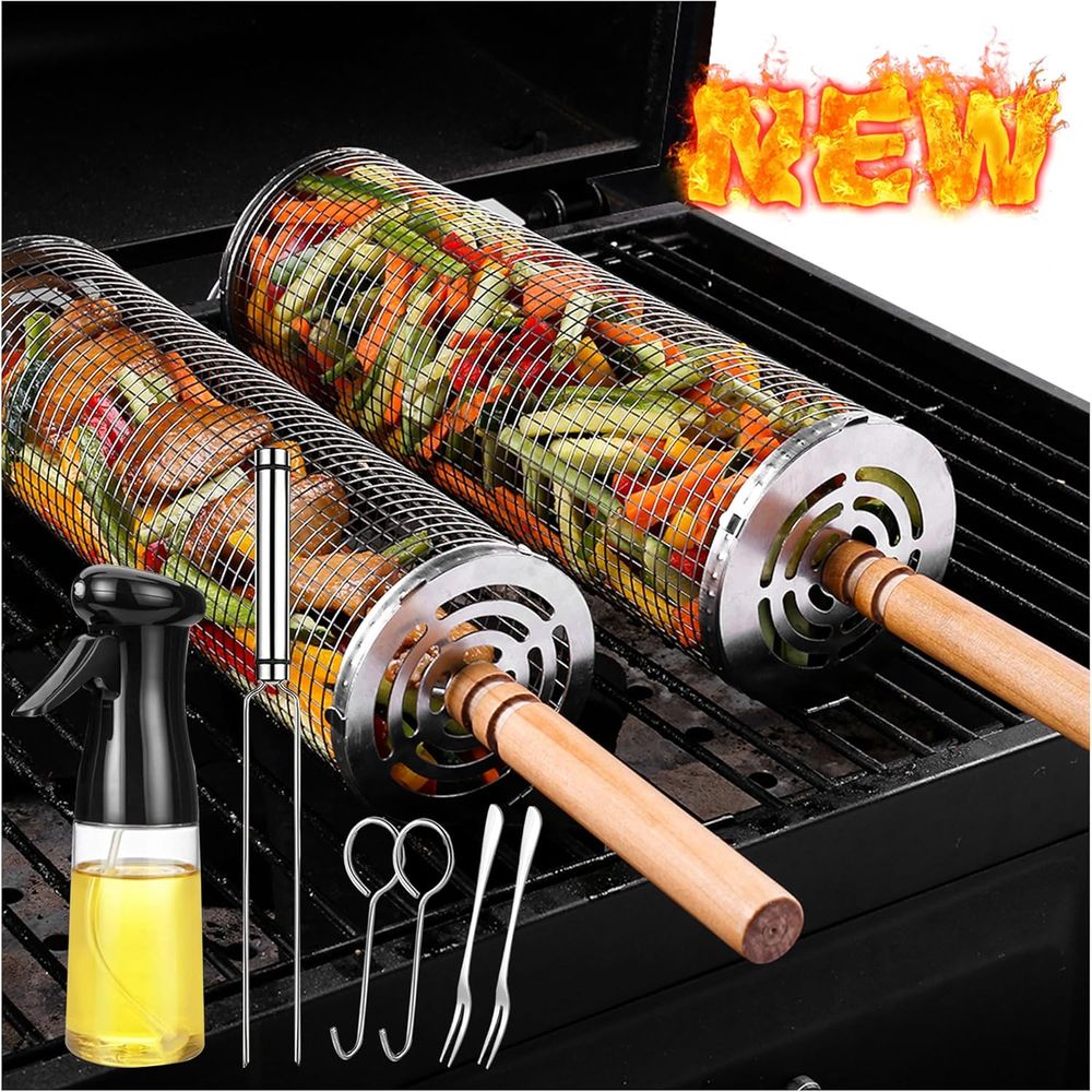 Camping Cooking Bbq - Large Round Stainless Steel Grilling Basket