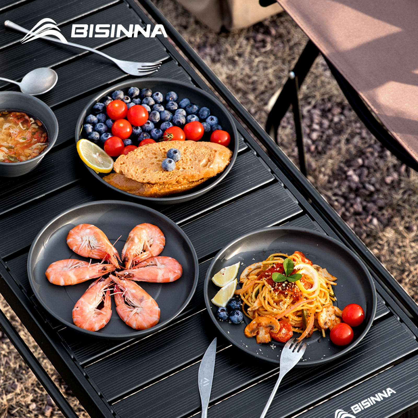 Camping Cooking Cutlery Set - BISINNA Camping Plate Lightweight Tableware Aluminum