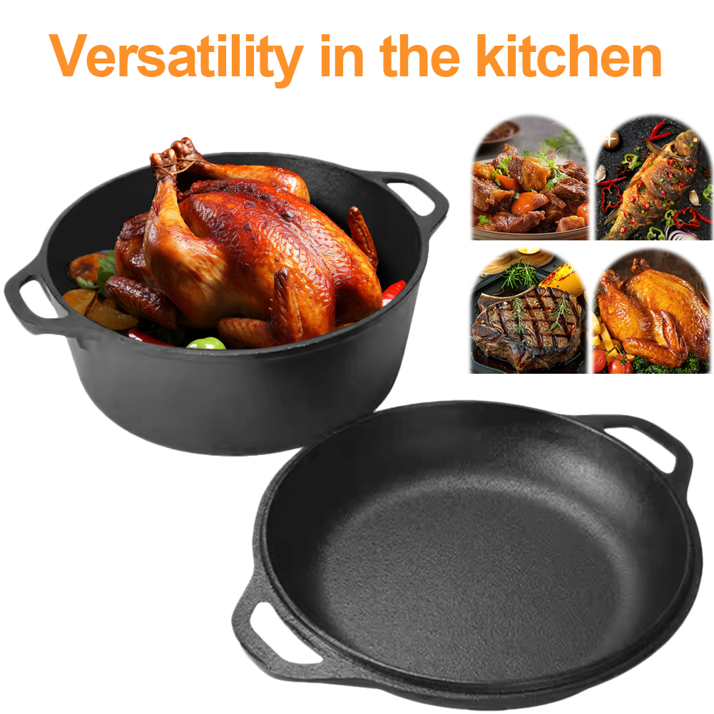 Camp Dutch Oven Cast - 2 in 1 Cast Iron Dutch