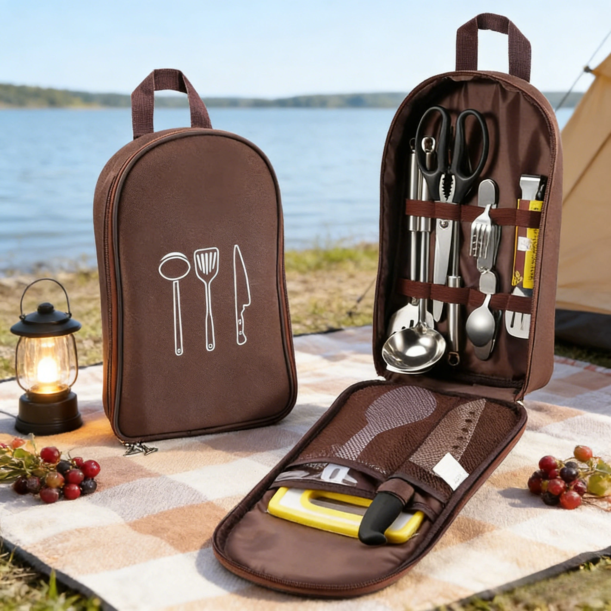 Camping Cooking Cutlery Set - Storage Bag Photo Booth Props Outdoor