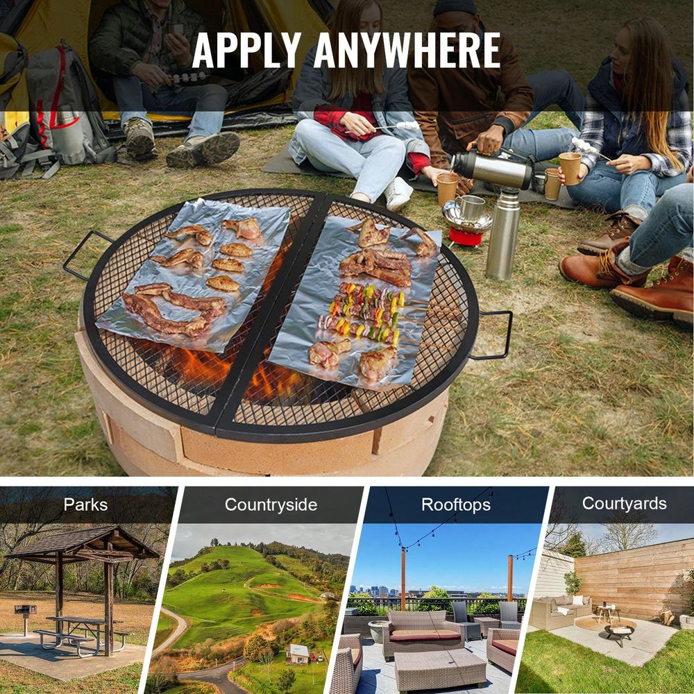 Campfire Cooking - Fire Pit Grill Grate, Foldable Round