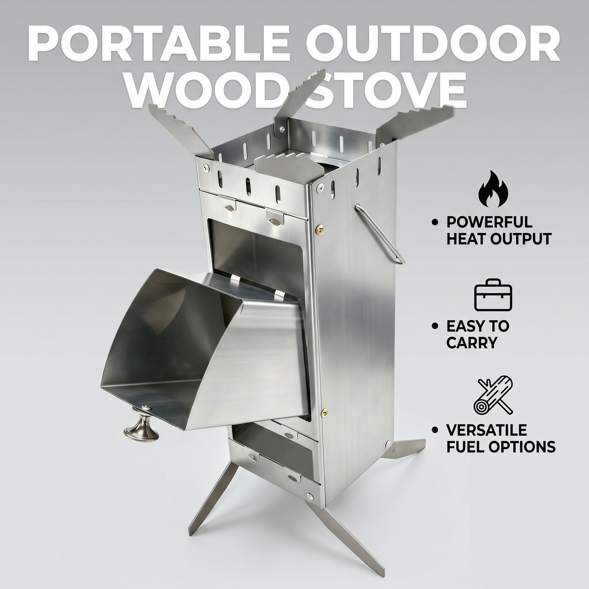 Camping Cooking Equipment - Portable Foldable Rocket Stove 304 Stainless