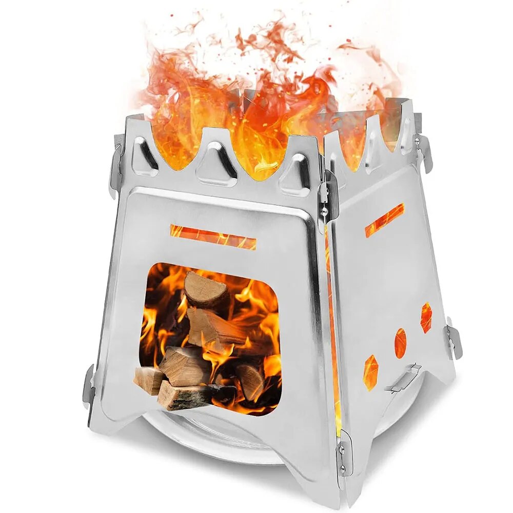 Camping Cooking Open Fire - Portable Camping Wood Stove with Stainless
