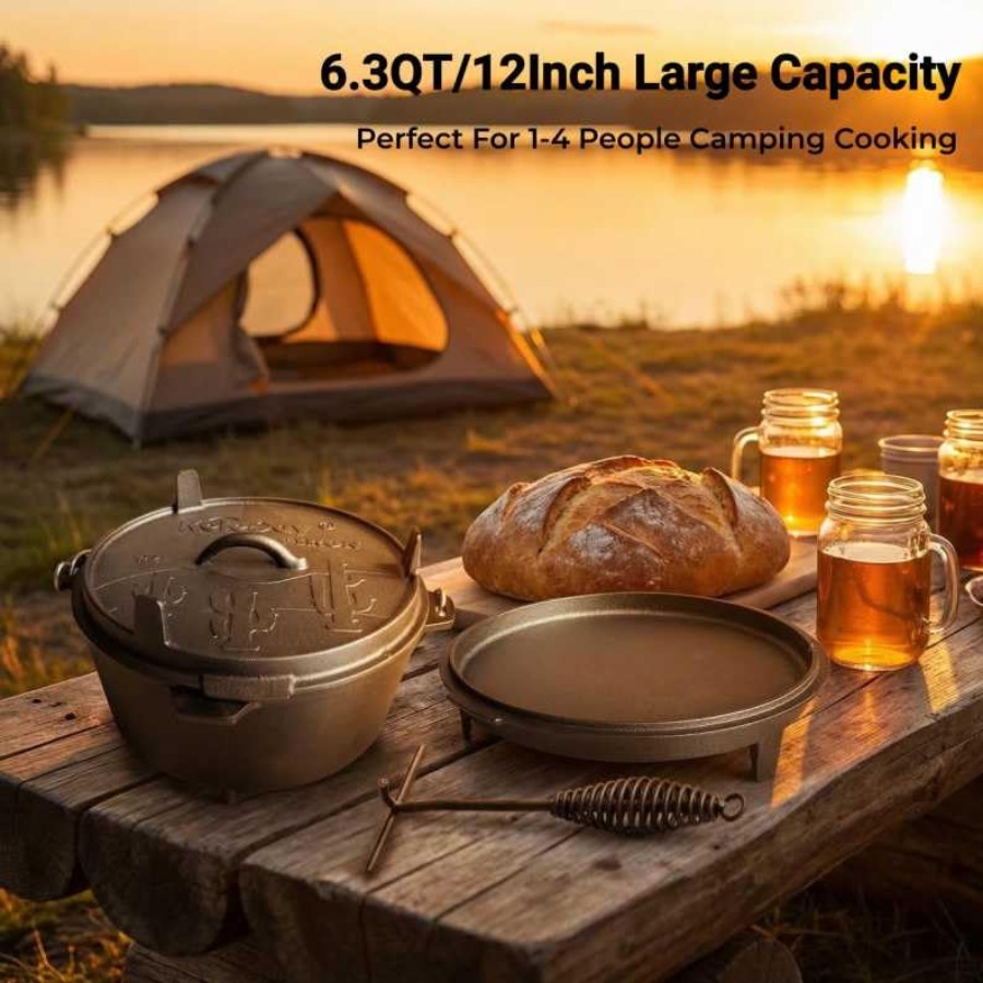 6.3qt Cast Iron Camping Dutch  - огляд і ціна Camp Dutch Oven Cast