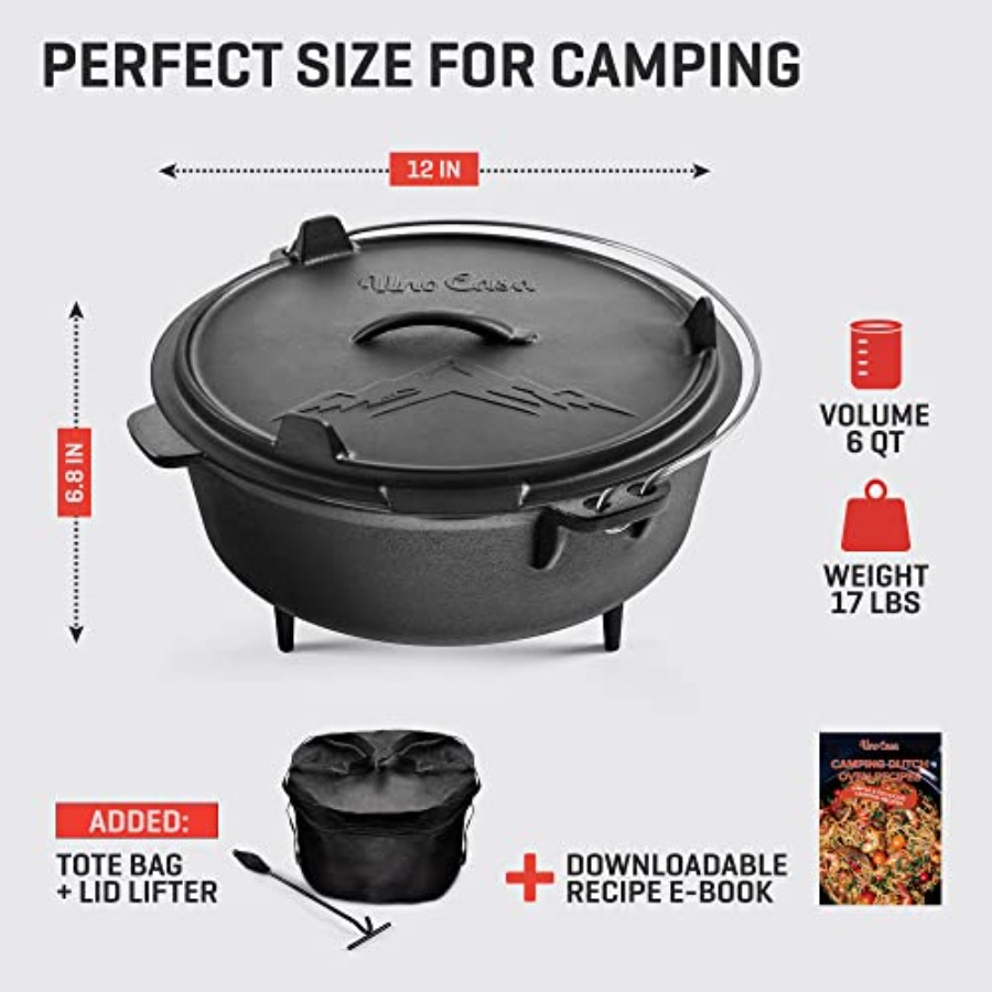 6Qt Cast Iron Camping Dutch Ov - огляд і ціна Camp Dutch Oven Cast